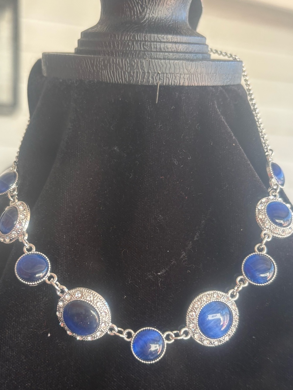 Silver-Tone Blue Glass Statement Necklace - Women Jewelry